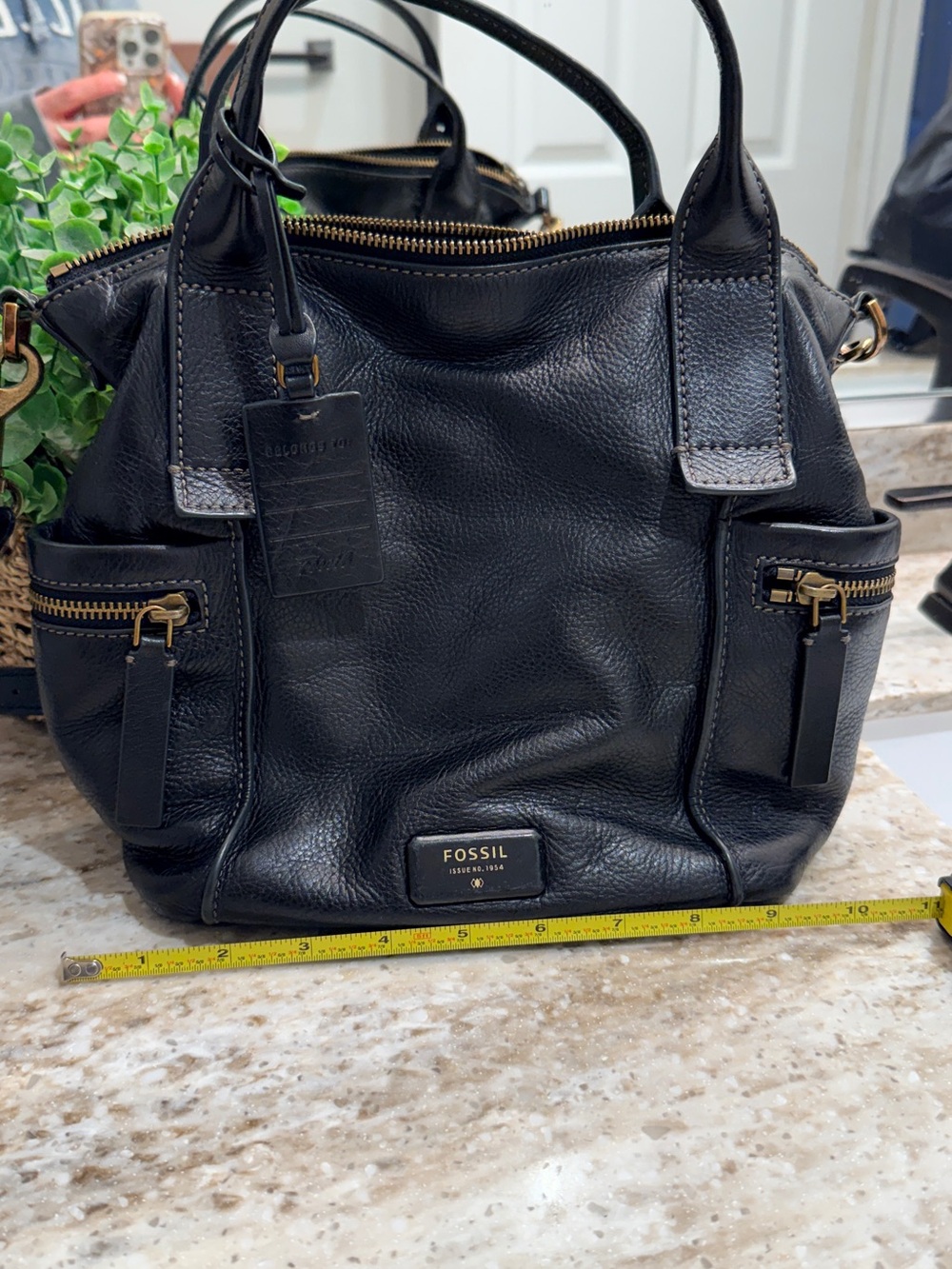 Fossil Black Pebbled Leather Satchel with Gold Hardware